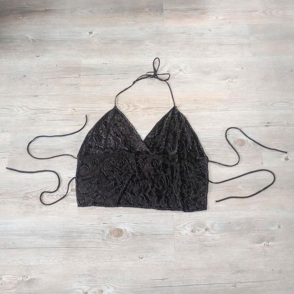 Vintage 90s Y2K Backless Beaded Fairy Halter